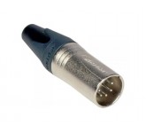 Neutrik NC5MXX кабельный разъем XLR, 5-и контактный <штекер/папа>, XX-серия, металлический никелированный корпус, контакты - покрытие серебро, под пайку, зажимной патрон, полиуретановый колпачок на кабель диаметром (3.5-8.0 мм).