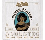 La Bella 700L Light (009 013 020W 027 038 050) SILVER PLATED струны для акустической гитары, 1 и 2 струны-сталь, 3,4,5,6-стальной керн в оплетке из посеребренной меди/