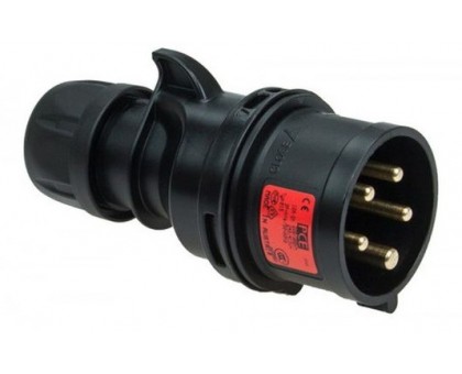 PCE 025-6x 32А 380в / 400в 3P+N+E IP44 вилка 5-ти контактная черная кабельная переносная