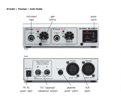 M-Audio AudioBuddy внешний компактный микрофонный и гитарный предусилитель с фантомным питанием. Раб