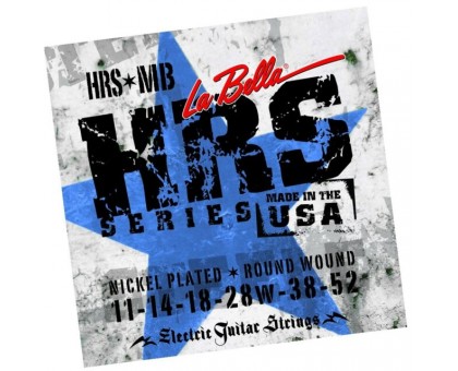 La Bella HRS-MB Hard Rockin Steel комплект струн для электро-гитары. 11-14-18-28w-38-52. Верхние струны-сталь, басовые струны-стальной керн в никелированной оплетке.