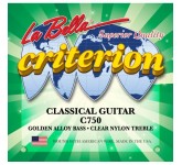 La Bella C750 Criterion комплект струн для классической гитары, нормального натяжения. Верхние струны-чистый нейлон, басовые струны-нейлоновая нить в бронзовой оплётке.