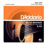 D`Addario EJ10 BRONZE 80/20 струны для акустической гитары бронза Extra Light (10-47). EJ10